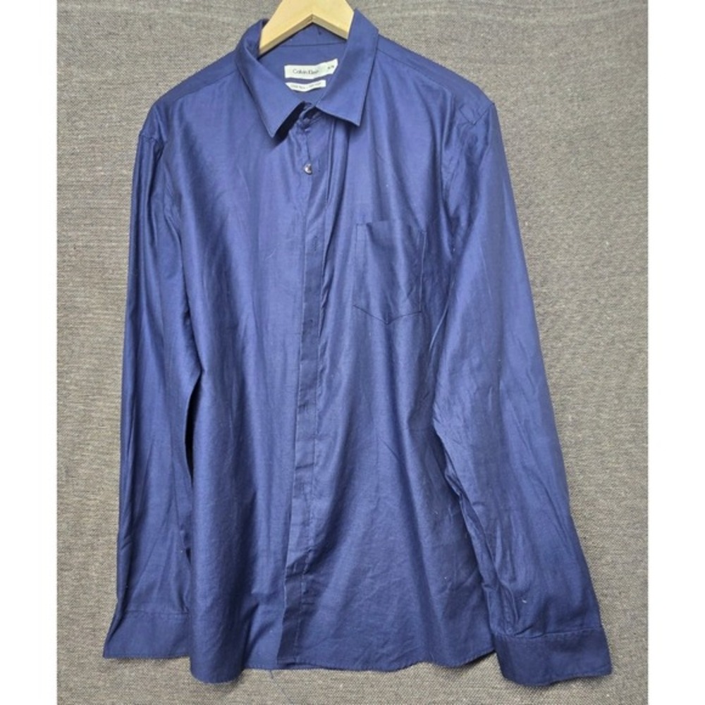 Calvin Klein Mens XL Navy Blue Cool Tech Non-Iron Long Sleeve‎ Button Down Shirt